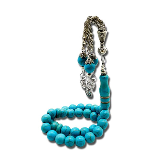 Tasbih Man Turquoise Prayer Beads Muslim misbaha Islamic Rosary Bracelets (10mm x 45 Beads) - size: 10mm x 45 beads