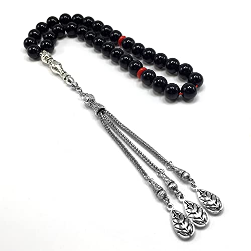 -Gentle Men Collection- Prayer Beads-Worry Beads-Tesbih-Tasbih-Tasbeeh-Misbaha-Masbaha-Subha-Sebha-Rosary (Shiny Black Glass -10 mm 33 Beads-) - color: Shiny Black Glass -10 mm 33 Beads-