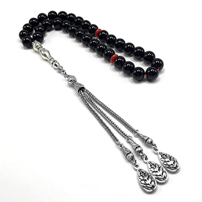 -Gentle Men Collection- Prayer Beads-Worry Beads-Tesbih-Tasbih-Tasbeeh-Misbaha-Masbaha-Subha-Sebha-Rosary (Shiny Black Glass -10 mm 33 Beads-) - color: Shiny Black Glass -10 mm 33 Beads-