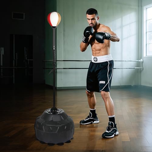 Boxing bar Reflex Speed Bag Punching Bag Free Standing Boxing Bag with Adjustable Height & Reinforced Spring Strong Durable Relief Stress Ball for MMA WWE Exercise（red White Gold）