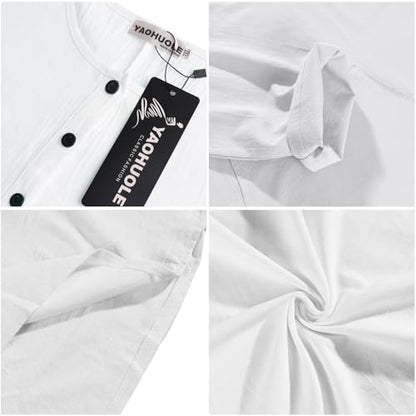 YAOHUOLE Men's Long Sleeve Muslim Thobe Robe Button Up Kaftan With Side Split and Pockets - color: 02white, size: Large