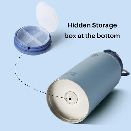 BOTTLE BOTTLE 32oz Insulated Water Bottle with Pill Box | Stainless Steel,Sport Water Bottle, with Straw Dual-use Lid and Pill Box, Design for Gym - color: blue