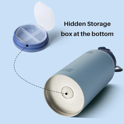 BOTTLE BOTTLE 32oz Insulated Water Bottle with Pill Box | Stainless Steel,Sport Water Bottle, with Straw Dual-use Lid and Pill Box, Design for Gym - color: blue
