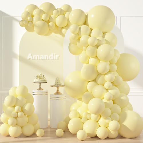Amandir 153pcs Pastel Yellow Balloons Arch Garland Kit Different Sizes 18 12 10 5 Inch Pale Light Yellow Latex Balloon for Birthday Gender Reveal Wedding Shower Anniversary Easter Party Decorations - color: Pastel Yellow