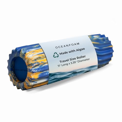 Oceanfoam Ripple Travel Foam Roller (11" x 3.35") Firm Mini Foam Roller for Physical Therapy, Deep Tissue Massage, Back Pain, High Density, Wave Textured, Yoga, Exercise (Royal Gold & Natural Marbled) - color: Royal, Gold & Natural Marbled