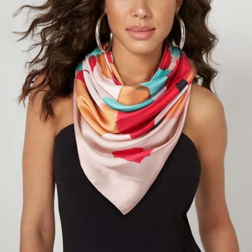 DRESHOW 35” Large Square Satin Head Scarf - 4Pcs Silk Accessories Classic Patterned Squares Beach Bandanas for Women - color: 4 Pcs: Colorful Graffiti