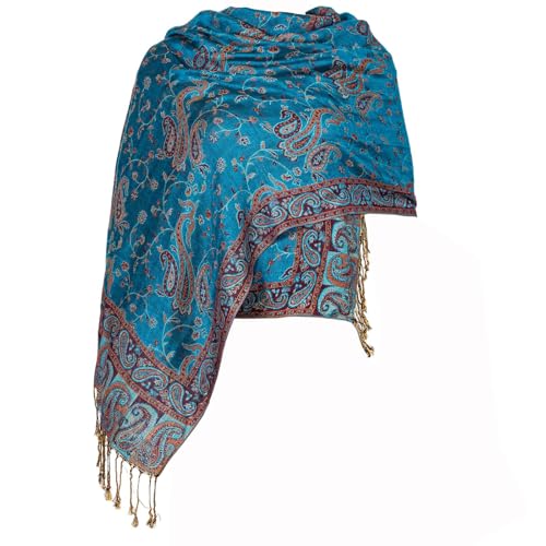 TUSHUSTY Pashmina Feel Shawls Wraps Rave Scarf for Women Soft Silky Reversible Men Scarves Hijab - color: Teal