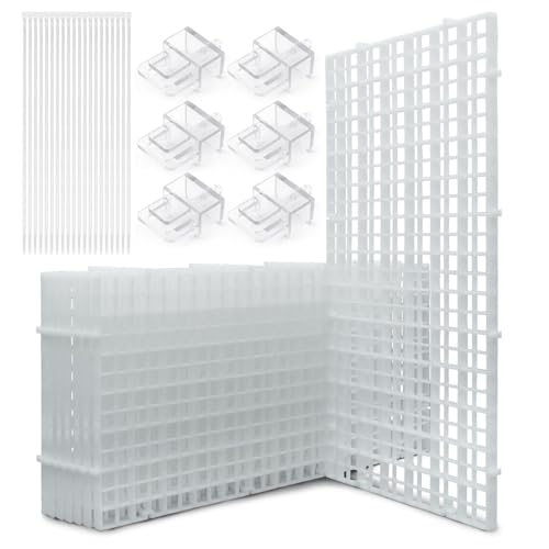 LINLAN Fish Tank Anti-Jump Set, Aquarium Lid, 8 Pieces 5.9x11.8in/15x30cm Plastic Grid with 6 Brackets and 20 Cable Ties, Cover for Rimless Aquarium(White) - color: White, size: S