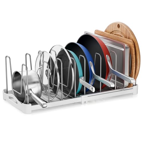 EVERIE Adjustable Bakeware Organizer Pot Lid Holder Rack for Pots, Cake Molds, Cutting Boards, Mats, Cookware, GS02SS, Pack of 2
