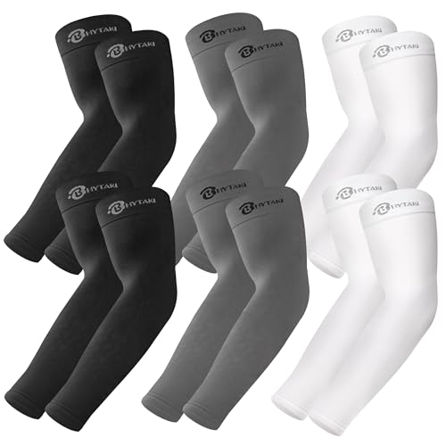 BHYTAKI UV Sun Protection Arm Sleeves, UPF 50 Sports Cooling Arm Compression Sleeves for Men Women Teenager - color: 2 Black+2 White+2 Dark Gray
