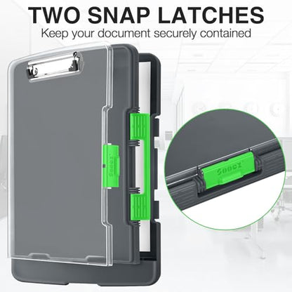 Sooez Original Clipboard with 2 Storage & Pen Holder, Heavy Duty Clip Boards 8.5x11 with Dual Storage, Clearview Dry Erase Coach Clipboard with Real Hinge, High Capacity, School & Office Supplies - color: Gray + Green