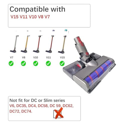 Compatible For Dyson,V15 V11 V10 V8 V7 Vacuum Attachment Soft Roller Brush Head With Dust Detection Light With Water Tank Mop Pads