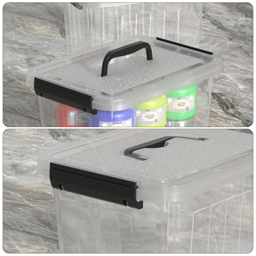 Kekow 6 L Clear Storage Box, Plastic Storage Latch Box with Black Handle, 4-Pack - size: 6 L