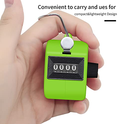 Eliamo 12 Pcs Hand Tally Counter 4-Digit Lap Counter Clicker, Manual Mechanical Handheld Pitch Click Counter with Finger Ring for School Golf & Knitting Row Croche - color: Green