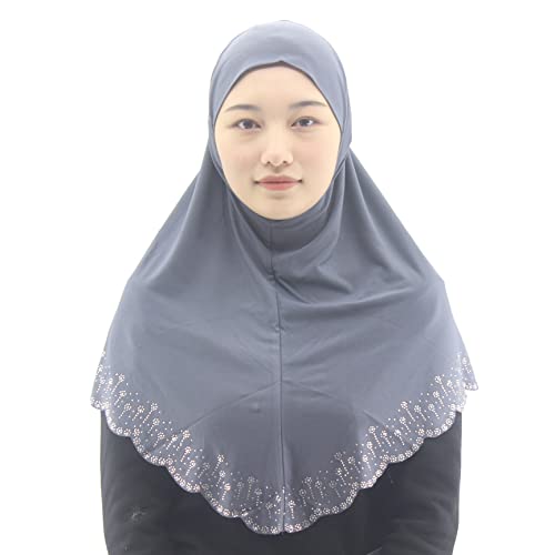 Instant Hijab Scarf for Women Muslim Women Clothing Headscarf for Girls with Czech Rhinestone - color: Gray-wavy Edge