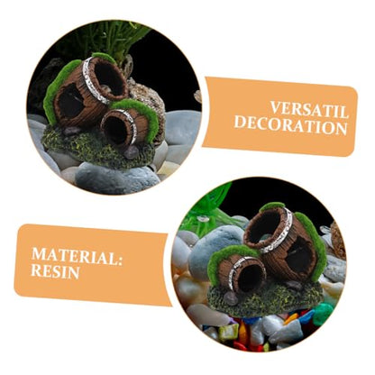 Resin Broken Barrel Aquarium Ornament with Moss Betta Fish Shrimp Hiding House Freshwater Shrimp Cave Fish Tank Decoration for Aquatic Pets