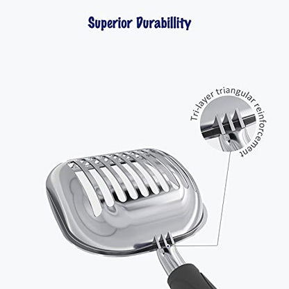 Cat Litter Scoop, Aluminum Alloy Sifter, Kitty Metal Scooper, Deep Shovel, Long Handle, Poop Sifting, Kitten Pooper Lifter, Durable, Heavy Duty, for Litter Box - color: POLISHED Aluminum \ #06 Black Handle, size: Large
