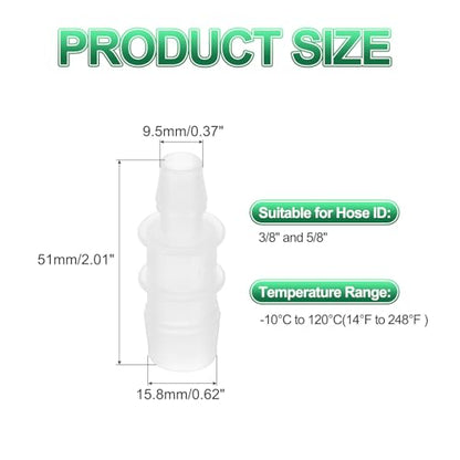 PATIKIL Hose Barb Reducer, 3 Pcs 5/8" to 3/8" Hose ID Connectors Joint Plastic Pipe Fitting Splicer Mender Union Adapter for Air Water Fuel Gas Aquarium, White - size: 5/8" to 3/8"