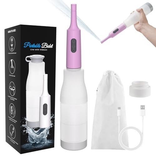 Hibbent Portable Bidet for Travel, High Pressure Electric Handheld Bidet Sprayer, 350-550ML Expandable Bottle for Personal Hygiene, USB-C Rechargeable Waterproof, Travel Sprayer for Women & Men, Pink - color: Pink