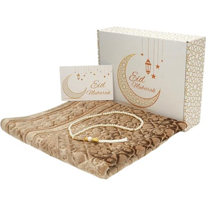 Modefa Muslim Prayer Rug Islam - Ramadan Gifts Set with Prayer Mat & Tasbih Prayer Beads - Soft Plush Islamic Gifts for Women Muslim Gifts for Men - Luxury Velvet Gift Box Set (Mink 2) - color: Mink 2