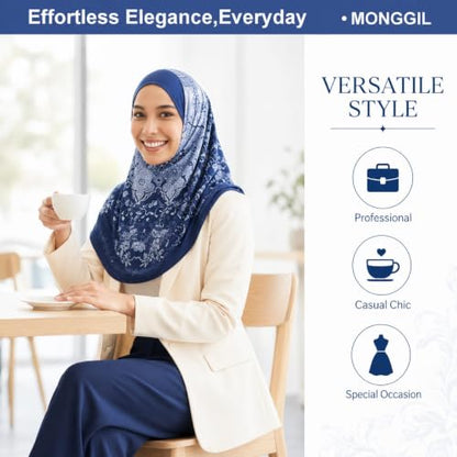 Instant Hijab – 여성용 원피스 슬립온 키마르 | 기도 및 단정한 착용을 위한 꽃무늬 프린트 저지 스카프 - color: Mg-hj-705