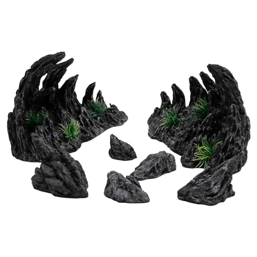 Large “Soul Valley” 7pcs Resin Aquarium Decorations Set | Imitation Stone Ornaments for 12-20 inch aquariums, natural rock style for fresh or saltwaterl aquascaping