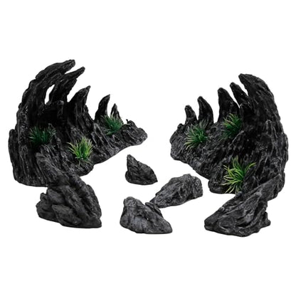 Large “Soul Valley” 7pcs Resin Aquarium Decorations Set | Imitation Stone Ornaments for 12-20 inch aquariums, natural rock style for fresh or saltwaterl aquascaping
