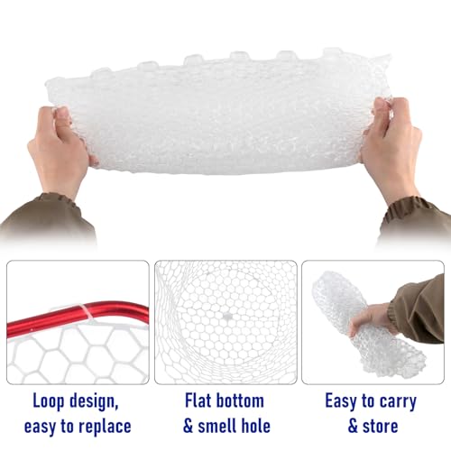Dr.Fish Fishing Landing Net Replacement Rubber Fishing Net Without Handle Foldable Mesh Netting for Freshwater Saltwater - color: White, size: G-70.87'' Girth(23.62'' Dia, 13.8*7.9" Depth)