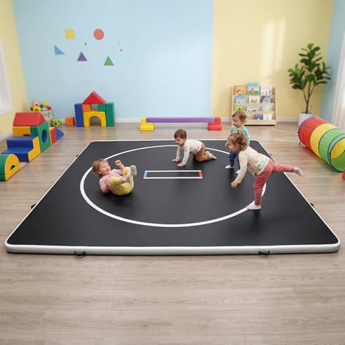 Inflatable Wrestling Mat 10FT / 13FT x 4IN, PVC Portable Wrestling Mats for Home, 4" Thick Jiu Jitsu Mats with Circles for Wrestling, Martial Arts, Jitsu, BJJ, Boxing, MMA, Judo Indoor Outdoor Use - size: 10FT*10FT*4IN