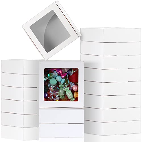 Zonon 30 Pcs Kraft Paper Boxes with Window 4.13 x 4.13 x 1.18 Inch Candy Packaging, Small Gift Boxes, Soap holder, Mini Treat Packaging for Bakery Chocolate Jewelry Display (White) - color: White