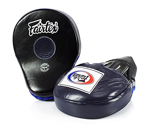 Fairtex FMV9 Contoured Focus Mitts |Striking Accuracy & Protection for Boxing, Muay Thai, Kickboxing |Ergonomic Design, Soft Padding, Secure Fit Leather - color: Black/Blue