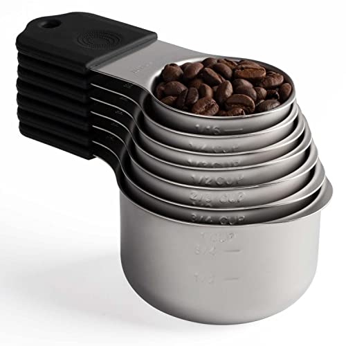 Magnetic Measuring Cups Set of 7 Stainless Steel Magnetic Measuring Cups | Heavy Duty Measuring Cup for Dry & Liquid Ingredients (black) - color: Black