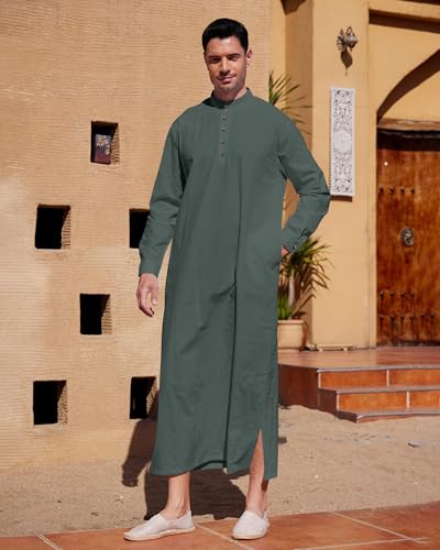 YAOHUOLE Muslim Thobe for Men Button down Mens Caftans Big and Tall Mens Arab Thobe with Pocket - color: Dark Gray, size: XX-Large