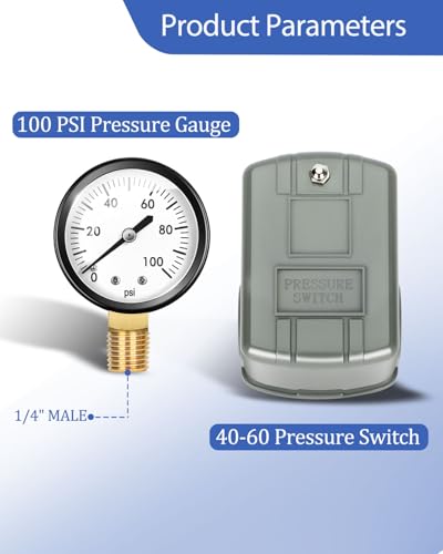 Miumoon 1"x 11" Well Pressure Tank Tee Kit with 40-60Psi Pressure Switch | Ball Valve, 100 Psi Pressure Gauge, Relief Valve, Drain Valve, Well Tank Tee Kit for Pressure Tank with Diameters Up to 16"