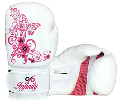 Womens Boxing Gloves Kids MMA Training Ladies Punching Mitts Girls Childrens - color: White Flower Boxing Gloves, size: 12Oz