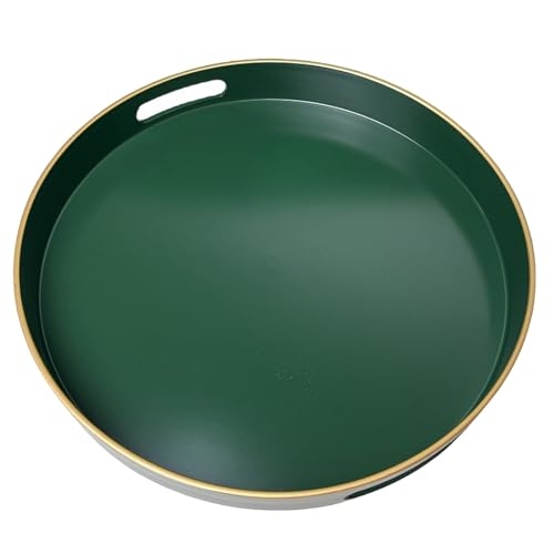 Green Round Serving Tray, Decorative Serving Trays with Handles, Coffee Table Tray Living Room, Plastic Tray for Ottoman.13 - color: Round Green, size: 13"