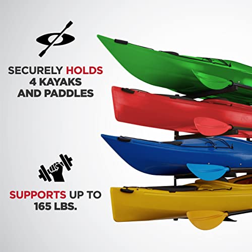 RaxGo Wall Kayak Storage Rack, Heavy Duty Wall Mounted Garage Kayak Storage Hooks for Kayaks, SUP, Canoe & Paddleboard, For Indoor, Outdoor, Garage, Adjustable Arms - Universal design