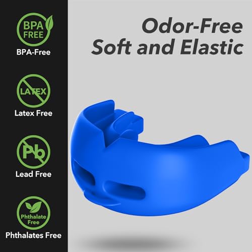 Mouth Guard Sports Youth Adult,Mouth Guard for Braces Soft,No Boiling - color: Dark Blue/Strapped
