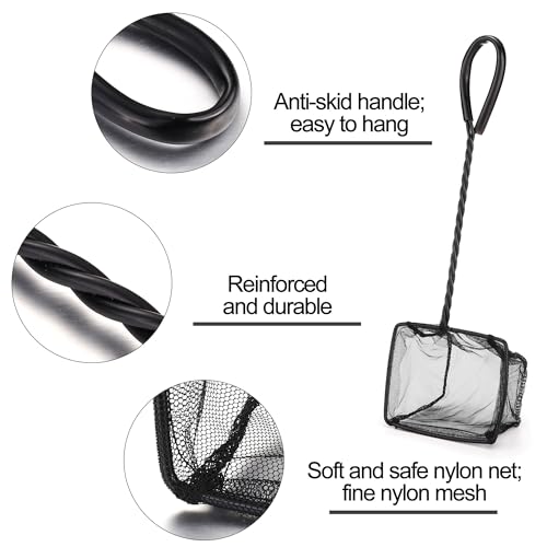 Lpraer 4in 5in 6in Aquarium Fish Net Green Fine Mesh Nylon Net Collection with 11" Long Handle Square Quick Catch Fish Net for Fish Tank - color: Black, size: 6PCS 4，5，6"