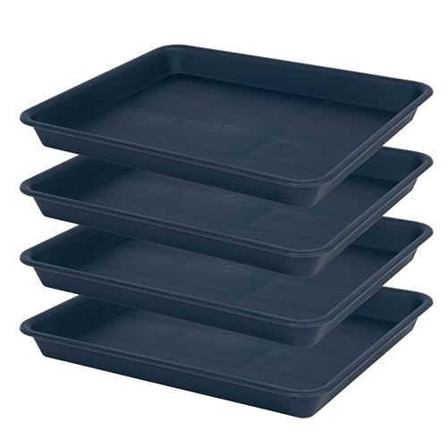 VUWEZ 4 Pack Plant Saucer Tray Rectangular, Plant Saucers for Indoors, Heavy Sturdy Plastic Plant Drainage Trays, Plant Drip Trays for Pots, Seed Starter Growing Tray (11 x 9 inch, Blue) - color: Blue, size: 11'' x 9'' x 1.2'' (4 pack)