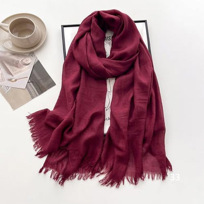 Solid color cotton and linen scarf, wrinkled all season versatile long sunscreen fashionable shawl - color: Jujube Red