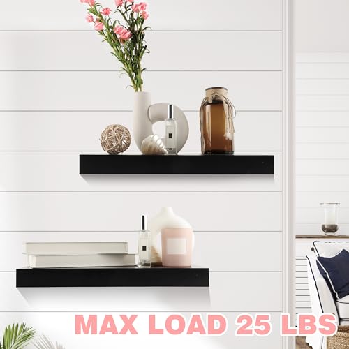 Wooden Crescent Moon Shelf Crystal Shelf Holder with 15.7" Floating Shelves Set of 2 for Wall Mounted in Bathroom Bedroom Toilet Kitchen Living Room Office - color: Black With 2 Pcs Wall Shelves