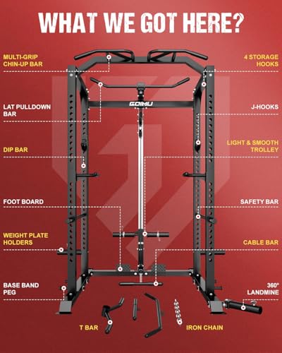 C1-V4 Power Cage, 2000LBS Squat Rack with LAT Pulldown, Multi-Function Weight Cage Strength Training Machine, Workout Cage with More Attachments for Home Gym Garage - style: 210LBS BK Home Gym Package