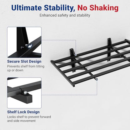 FLEXIMOUNTS 2x4ft Garage Wall Shelving, 2-Pack Heavy Duty Garage Shelving Wall Mounted with 8 Hooks, 400lbs Capacity, Storage for Power Tools, Garden Supplies, Storage Bins, Lite Series - size: 2pack 2x4ft w/ 8 hooks-400lbs