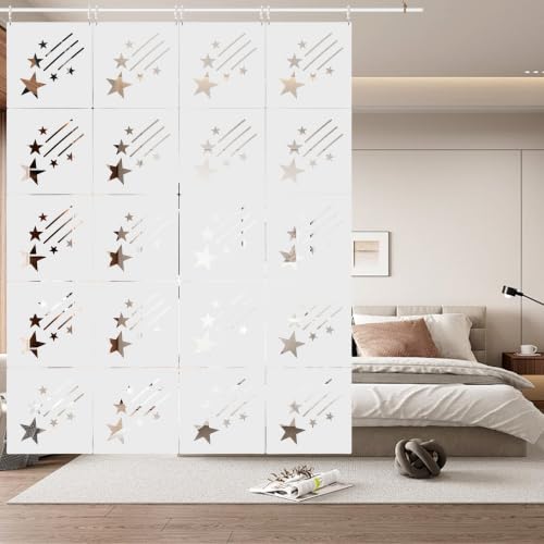 12Pcs Hanging Room Divider Made of High Density Polyester Fiber Panels for Decorating Bedroom Living Dining Room Kitchen Office Restaurant Home Hotel Decor（Star-White） - color: White, size: Star