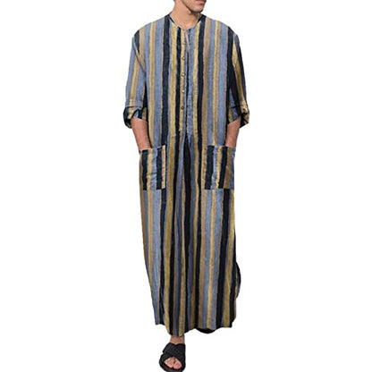 Mens Muslim Thobe Saudi Arabic Islamic Middle East Long Gown Dress Long Sleeve Crew Neck Clothing Ramadan Jubbah - color: #0a-blue, size: Medium