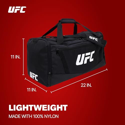 UFC Gym Bag, Black | 22 Inch Carry On Large Travel Duffel Bag for Men and Women, Shoe Compartment, MMA Workout Equipment and Sports Accessories