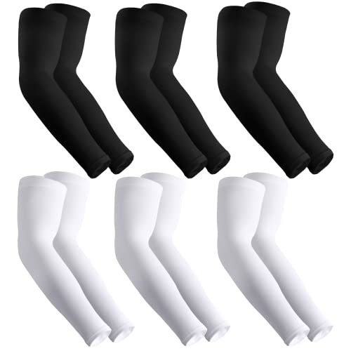 HEGCOIIE UV Sun Protection Arm Sleeves for Men & Women - Tattoo Cover Up - UPF 50 Cooling Sleeve for Golf, Cycling - color: 6 Pairs - Black 3 Pairs & White 3 Pairs