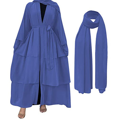 Muslim Abaya Dress for Women - Long Sleeve Islamic Dubai Abaya Cardigan Robe - Middle East Prayer Dress with Hijab - color: #A: Dark Blue, size: XX-Large