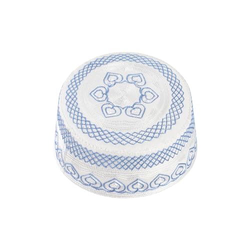 haozaikeji 4pcs Men's Muslim Prayer Kufi Hat Embroidered Islamic Prayer Cap Arabian Omani Turkish Praying Caps Eid Topi Hat - color: Black+grey+gold+blue